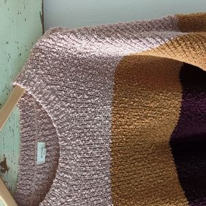 DEBUT I Mustard, Pink & Maroon Striped Nubby Boucle Cropped Crew Neck Sweater, M